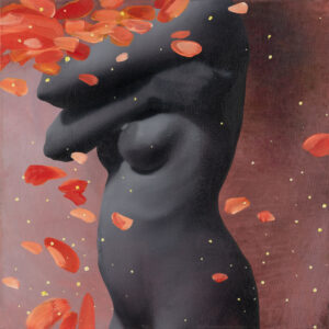 'About yesterday 3', o pictură realizată de Sabina Elena Dragomir, prezentând corpul unei femei într-o formă neidealizată.