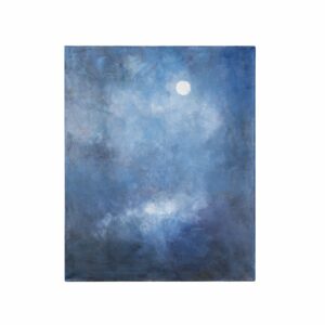 O pictură în acrilic 'Clar de Lună' de Flori Bulduș, cu luna plină în centrul unui cer nocturn albastru profund.