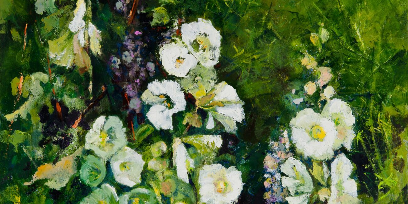 Înverzire: pictură vibrantă cu flori și iarbă verde, simbol al primăverii românești